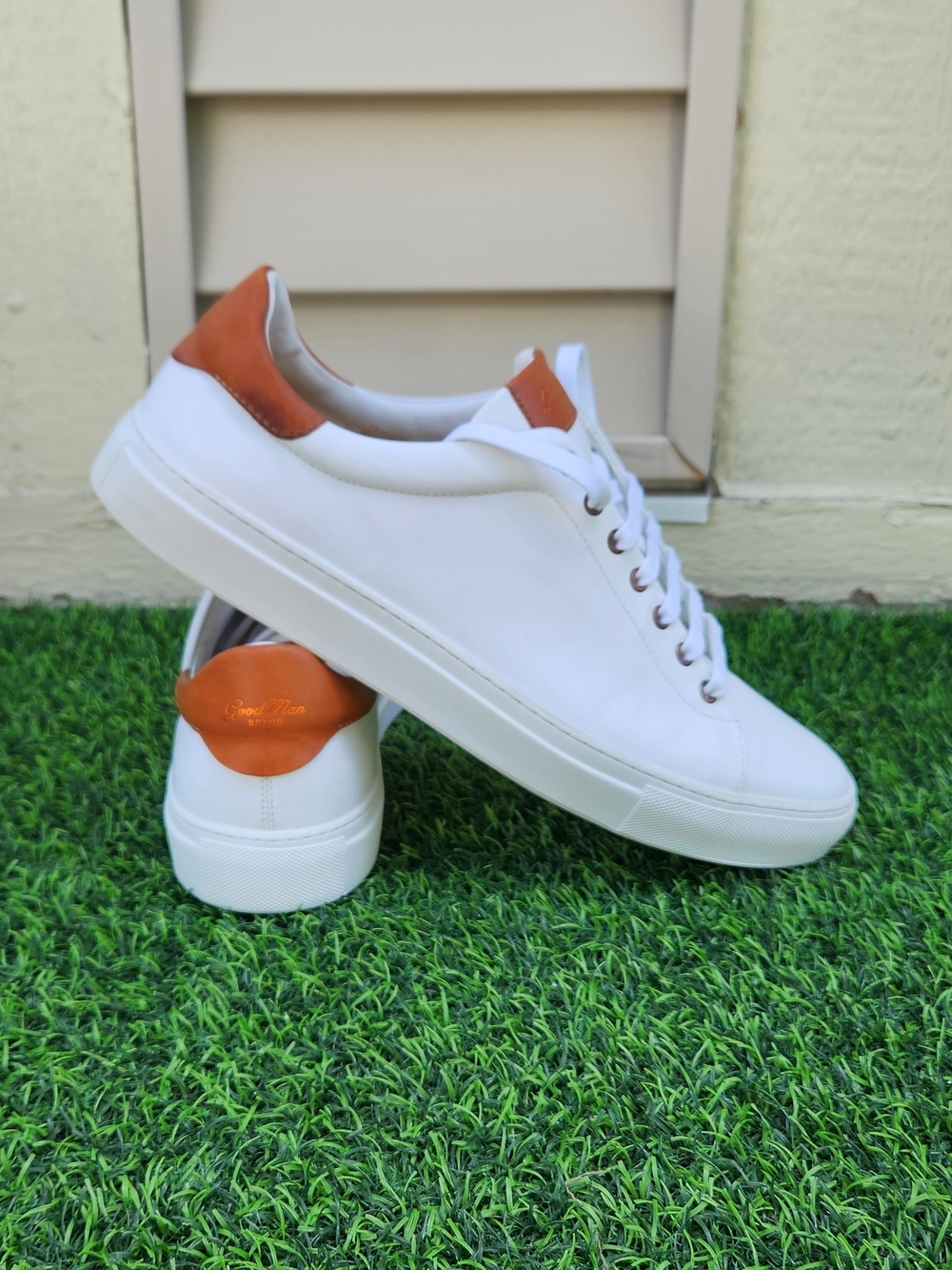 GoodMan Brand Legend London White Dark Vachetta Sneaker Italian Leather SIZE 14